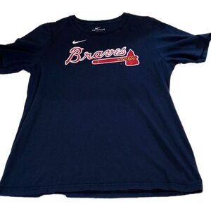 Children's/Kids Nike Atlanta Braves Acuna Jr Navy Blue T-shirts Size XL